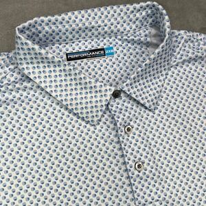 Roundtree Yorke Performance Golf Polo Shirt Mens 2XB Big White Geometric Stretch